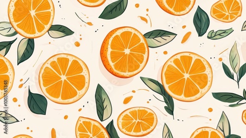 Vibrant Citrus Burst: Juicy Orange Slices and Leaves