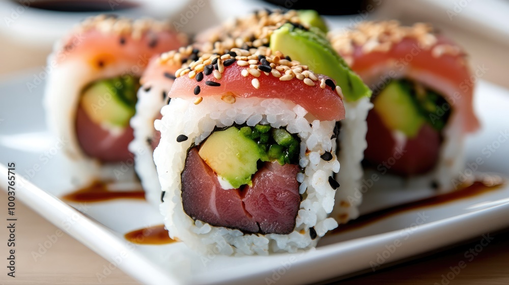 Delicious Sushi Rolls with Fresh Ingredients and Toppings Delicious Sushi Rolls with Fresh Ingredients and Toppings