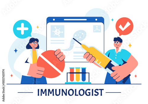 Immunologist Vector Illustration Showing the Immune Protection System Helping People Fight Infections and Harmful Bacteria in a Flat Style Background