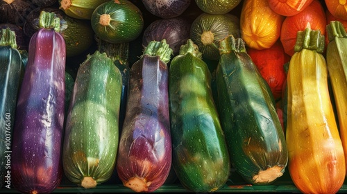 Colorful zucchini front and center at Queens New York produce market photo