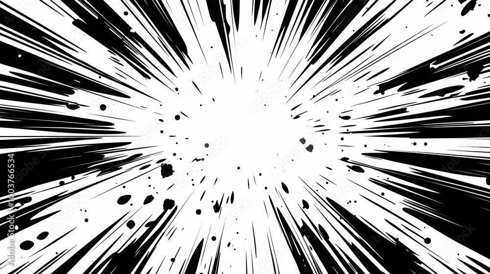 Black and White Abstract Burst Pattern with Splashes Black and White Abstract Burst Pattern with Splashes