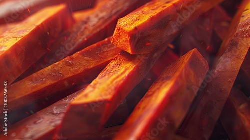 Close up of orange raw sweet potato sticks photo