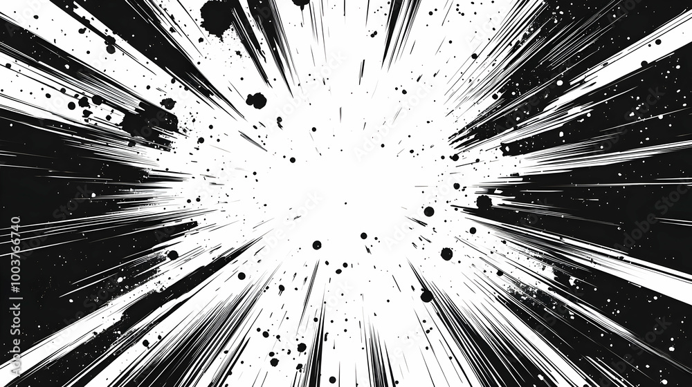 Abstract Black and White Burst with Ink Splashes - A Dynamic Design Element Abstract Black and White Burst with Ink Splashes - A Dynamic Design Element