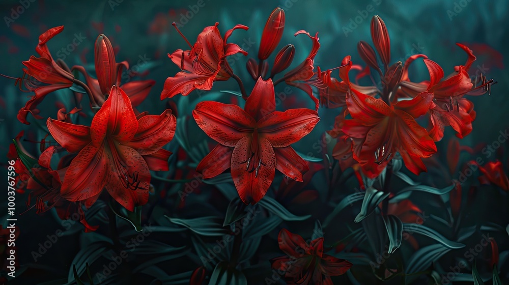 Red fireball lilies in bloom Red fireball lilies in bloom