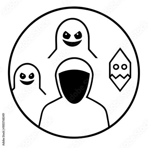 cyber stalker hacker virtual ghosts icon silhouette vector on white background.