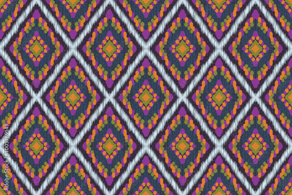 Fototapeta premium Ikat pattern, Ikat chevron, Paisley pattern, Vector element, Abstract Vector, Batik, fabric embroidery, Ethnic pattern, Ogee, Geometric ethnic, Seamless textile, native american, Background printing.