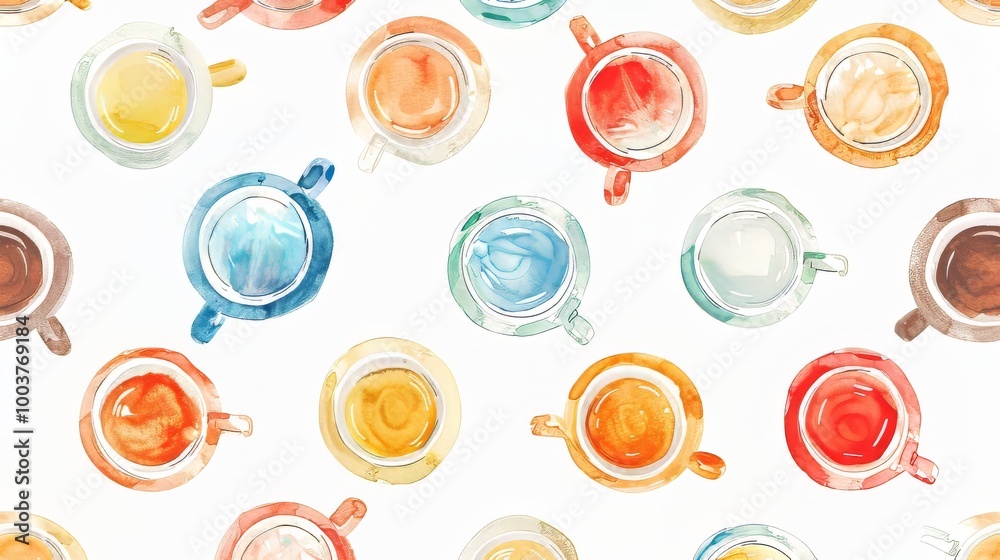 Coffee mugs on white background, drawing pattern Coffee mugs on white background, drawing pattern