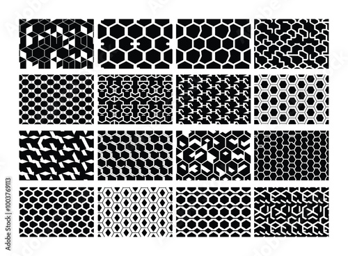 Structured Interlocking Hexagon Pattern Collection EPS Vector Template on a white background