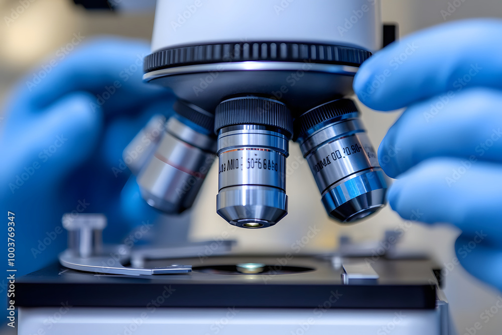 顕微鏡での精密な科学的観察。ラボでの研究と検査 顕微鏡での精密な科学的観察。ラボでの研究と検査