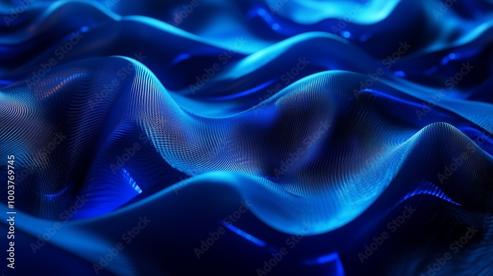 Fototapeta premium Abstract wave patterns in deep blue hues with glowing highlights, creating a futuristic flow.