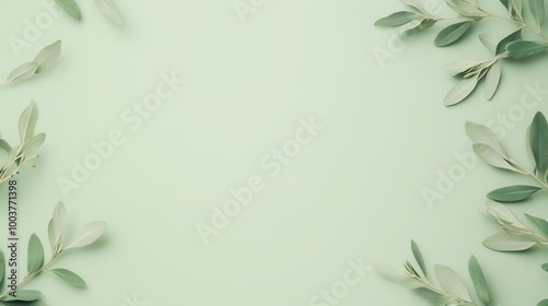 Wallpaper Mural Elegant minimalist botanical background with green leaves on a soft pastel backdrop. Torontodigital.ca