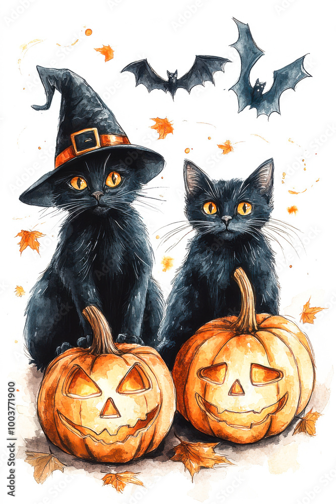 Fototapeta premium Spooky halloween flat icon collection