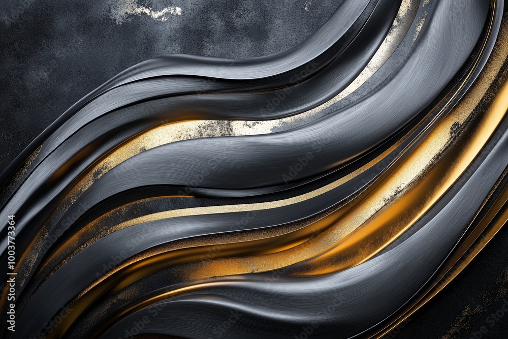 Dynamic abstract lines in metallic silver and gold, crossing over a dark, textured background. Dynamic abstract lines in metallic silver and gold, crossing over a dark, textured background.