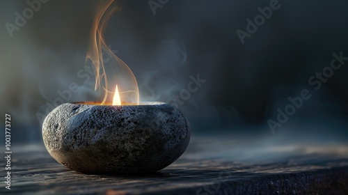 Stone Tea Light Candle Extinguished with Smoke Plume photo