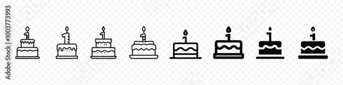  One Year Celebration Events cake icon, Cake icon vector set. Outline pie with candles symbol, birthday cake icon set, Simple birthday cake icon, Birthday cake icon set