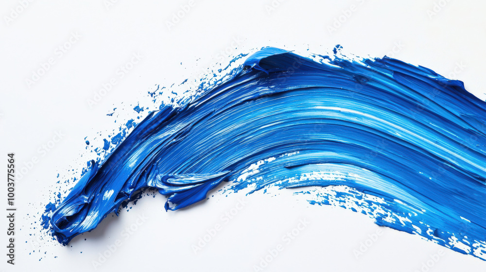 A wave of the brush. A wavy stroke with a blue brush on a white background. The smear turns out to be long and textured. The design element is hand-drawn. The blue color of the brushstroke A wave of the brush. A wavy stroke with a blue brush on a white background. The smear turns out to be long and textured. The design element is hand-drawn. The blue color of the brushstroke