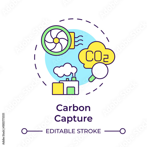 Carbon capture multi color concept icon. Co2 emission, greenhouse gas. Filtration system. Round shape line illustration. Abstract idea. Graphic design. Easy to use infographic, presentation