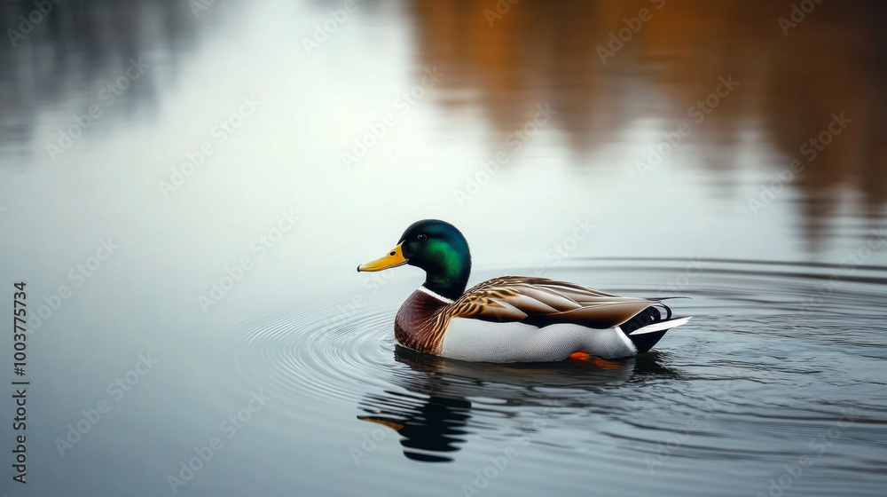 Sleeping duck floating in the calm water Sleeping duck floating in the calm water