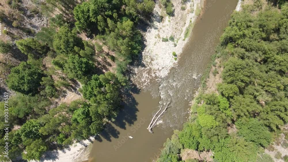 Aerial view of Struma River passing through the Kresna Gorge, Bulgaria Aerial view of Struma River passing through the Kresna Gorge, Bulgaria