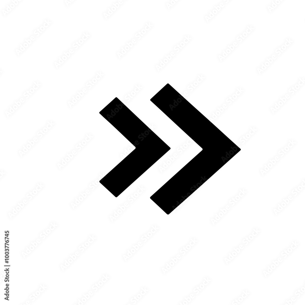Minimal vector logo with double arrows, ideal for fast-forward icons, tech branding, or navigation symbols in digital media. Minimal vector logo with double arrows, ideal for fast-forward icons, tech branding, or navigation symbols in digital media.