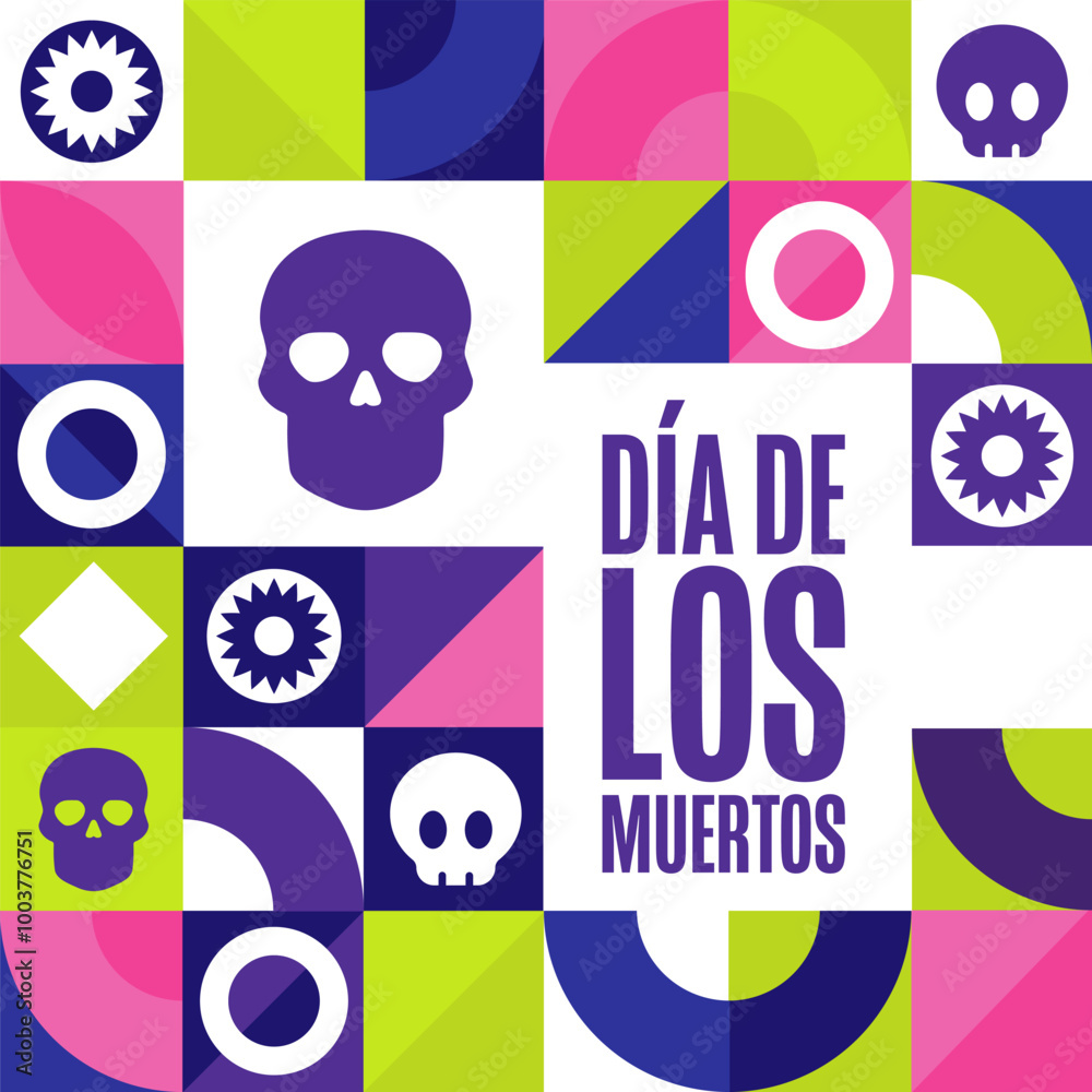 Inscription Day of the Dead in Spanish. Dia de los Muertos holiday concept. Template for background, banner, card, poster with text inscription. Vector EPS10 illustration.