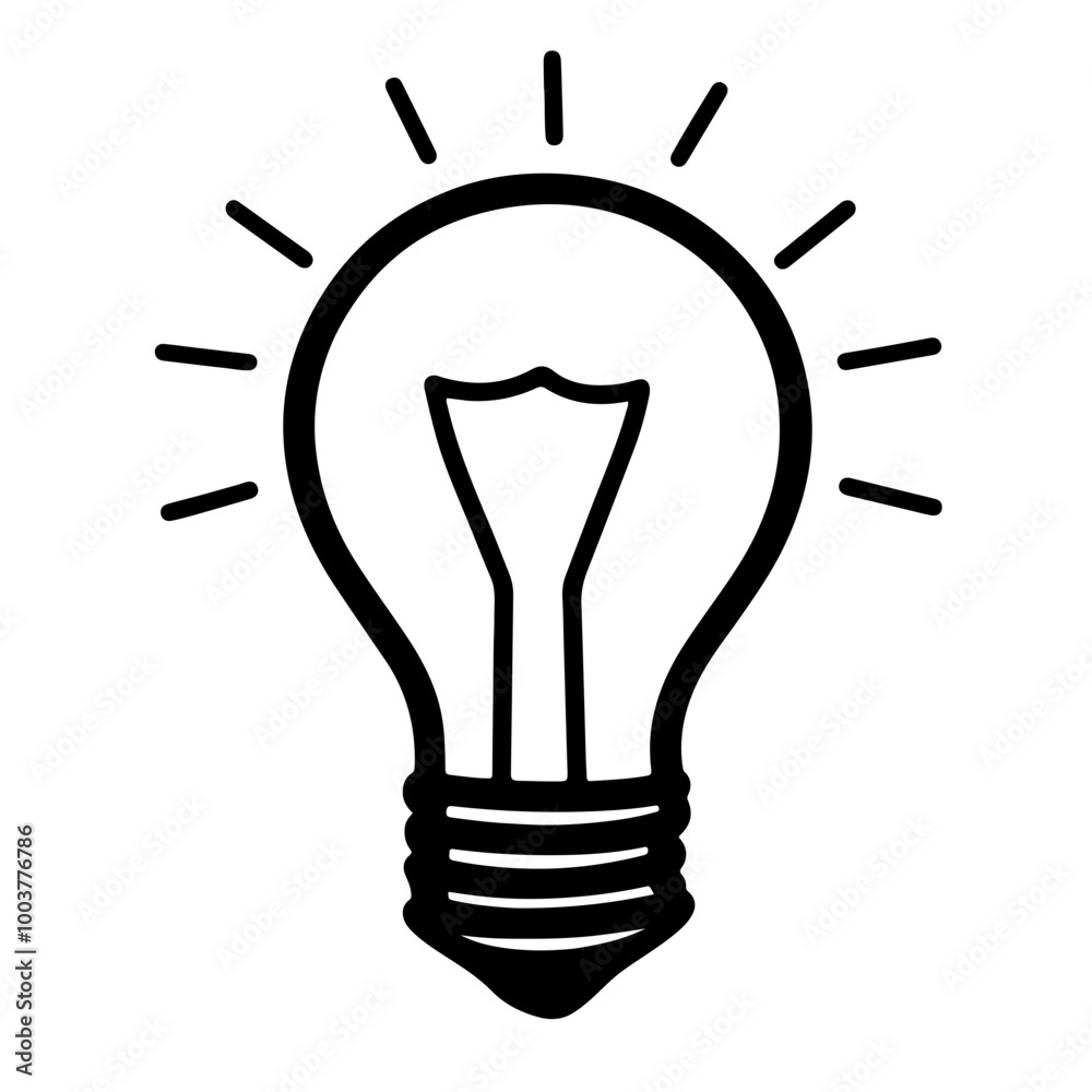 Black and white light bulb vector symbolizing ideas, innovation, and creativity. Perfect for educational or tech-related projects. Black and white light bulb vector symbolizing ideas, innovation, and creativity. Perfect for educational or tech-related projects.