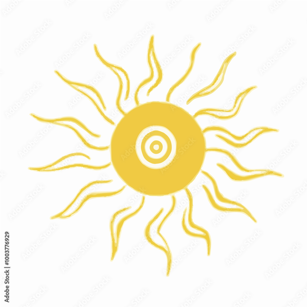 Abstract yellow sun with wavy rays, representing warmth, energy, and positivity. Perfect for eco-friendly, summer, or energy-related designs. Abstract yellow sun with wavy rays, representing warmth, energy, and positivity. Perfect for eco-friendly, summer, or energy-related designs.