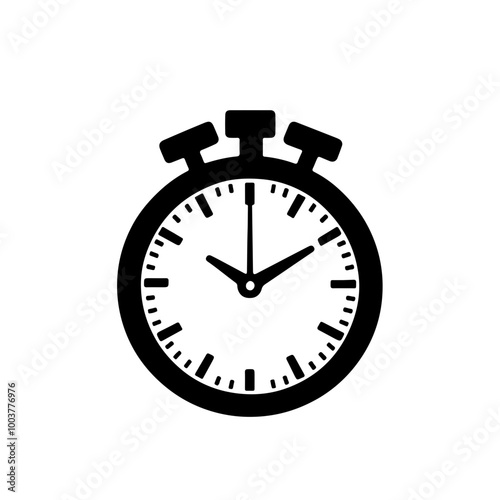 Black and white stopwatch vector icon, representing time tracking or management. Great for fitness, productivity, or business designs.