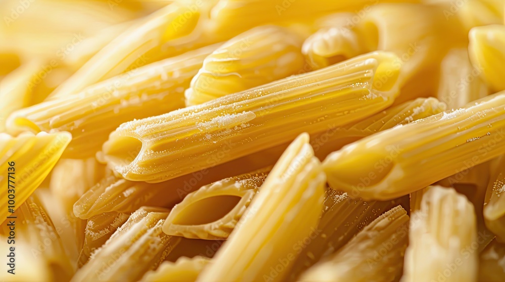 Uncooked whole grain pasta Raw penne pasta in the plate Uncooked whole grain pasta Raw penne pasta in the plate