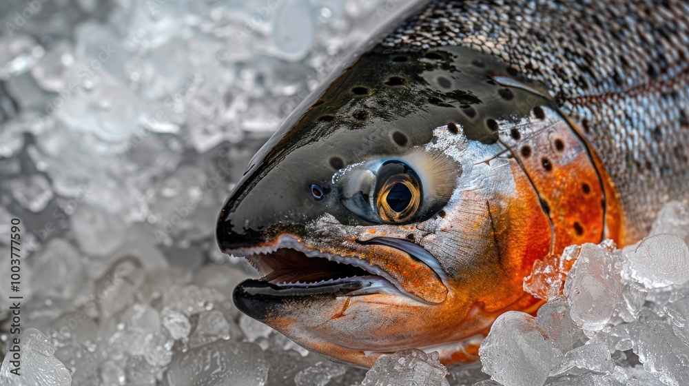 Macro photo seafood fish salmon Stock photo salmon fresh fish on ice food Macro photo seafood fish salmon Stock photo salmon fresh fish on ice food