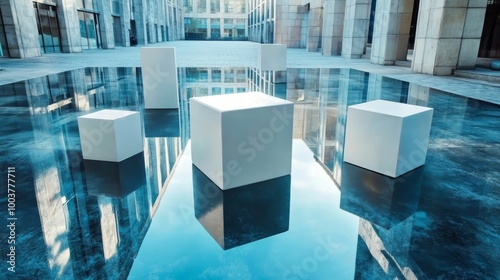 3D Shifted White Cube Boxes Block Background in Minimalist Design