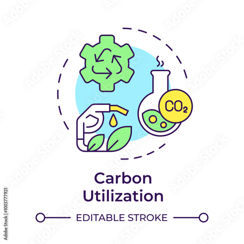 Carbon utilization multi color concept icon. Greenhouse gas reprocessing, filtration. Round shape line illustration. Abstract idea. Graphic design. Easy to use infographic, presentation