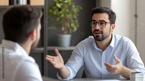 Businessman passionately explaining his ideas during a discussion at the office photo