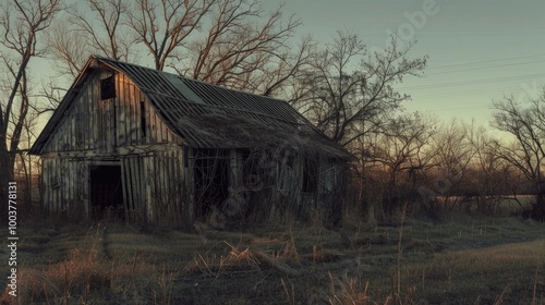 Dilapidated barn structure left to decay and unattended photo