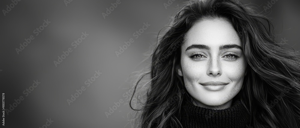 Fototapeta premium hair billowing in wind, smiling face