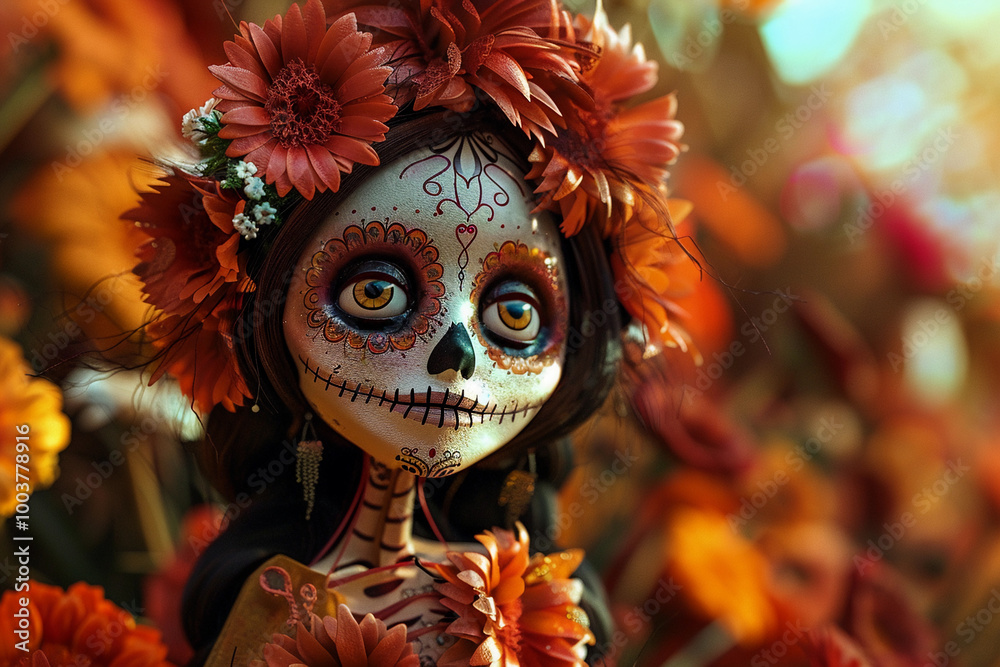 Beautiful greeting card with bright holiday composition for happy to joy celebrate dia de muertos Beautiful greeting card with bright holiday composition for happy to joy celebrate dia de muertos