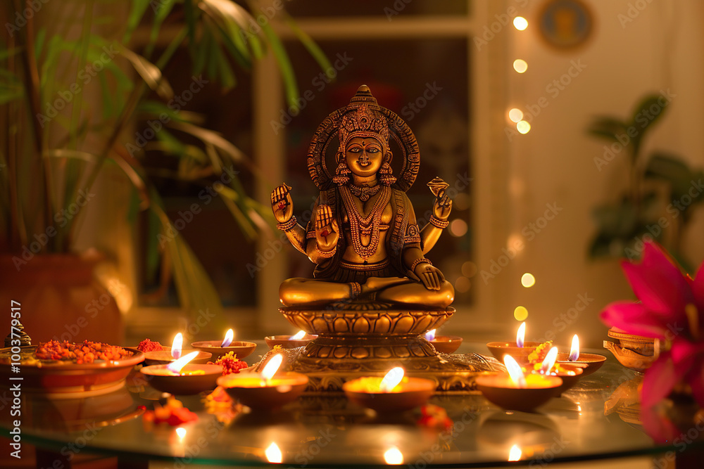 Fototapeta premium Beautiful greeting card with bright holiday composition for happy and celebrate Diwali