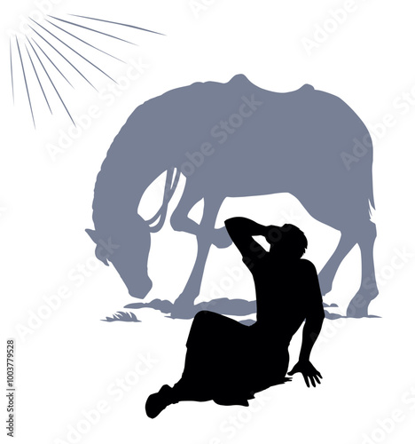 Vector drawing. A man fall from the horse