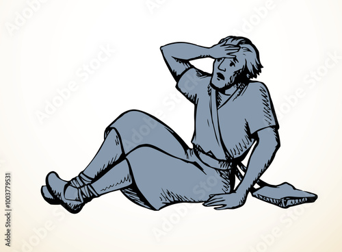 Vector drawing. Man fall on the ground