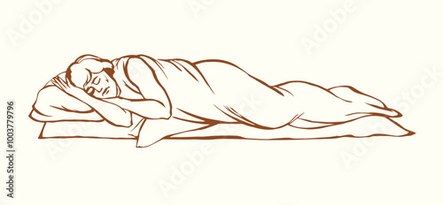 Vector drawing. Ancient sleeping man