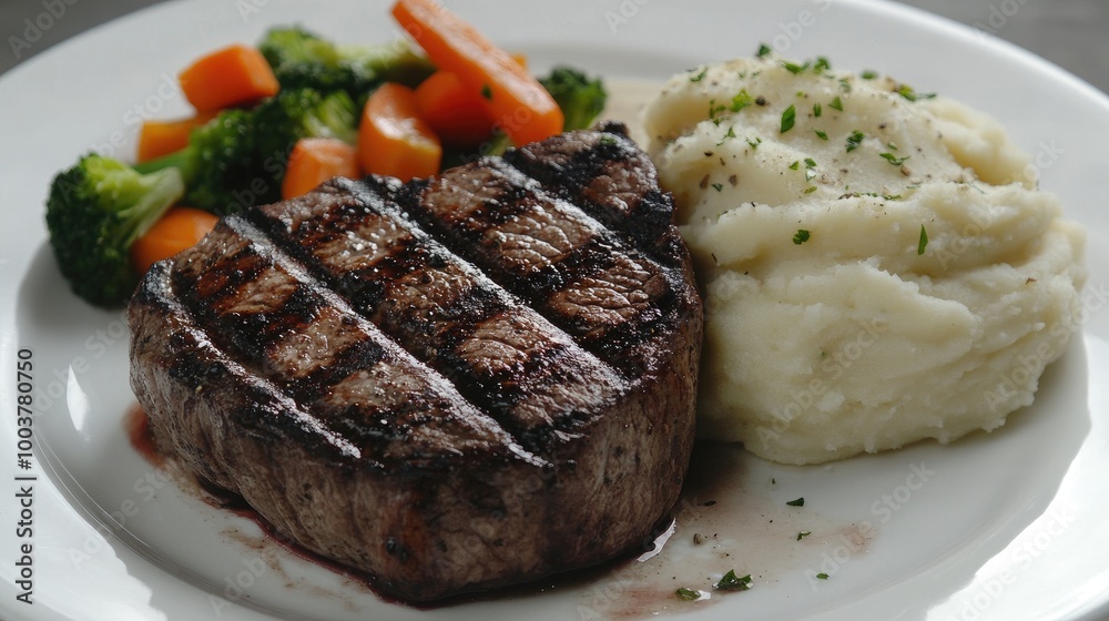 Grilled Steak with Mashed Potatoes and Vegetables Grilled Steak with Mashed Potatoes and Vegetables