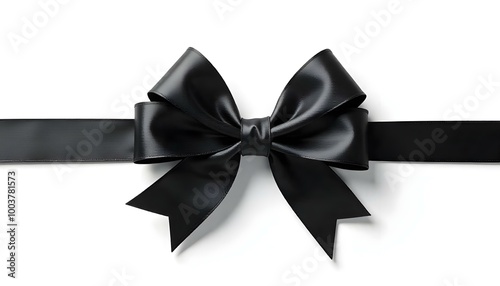 Black gift bow ribbon isolated on a white background