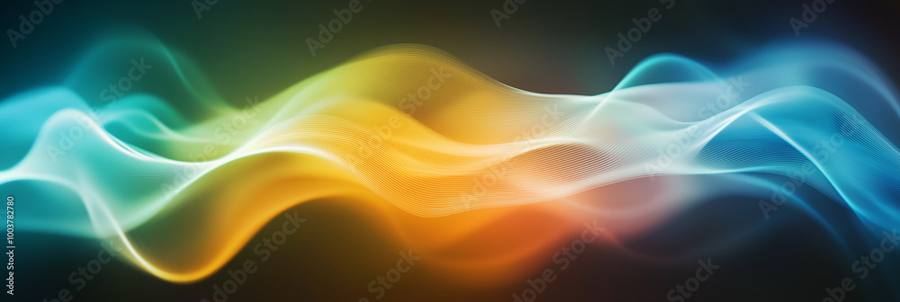 A sleek composition of smooth, flowing light beams in gradient colors of blue, green, and orange, with a glowing and futuristic effect A sleek composition of smooth, flowing light beams in gradient colors of blue, green, and orange, with a glowing and futuristic effect