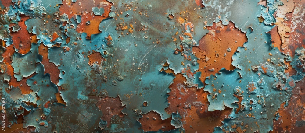 A rusty metal background featuring various colors and areas where the paint has chipped away revealing the rust underneath. Copy space image. Place for adding text and design A rusty metal background featuring various colors and areas where the paint has chipped away revealing the rust underneath. Copy space image. Place for adding text and design