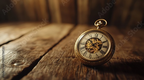 Timeless Elegance: A Vintage Pocket Watch on a Weathered Wooden Surface