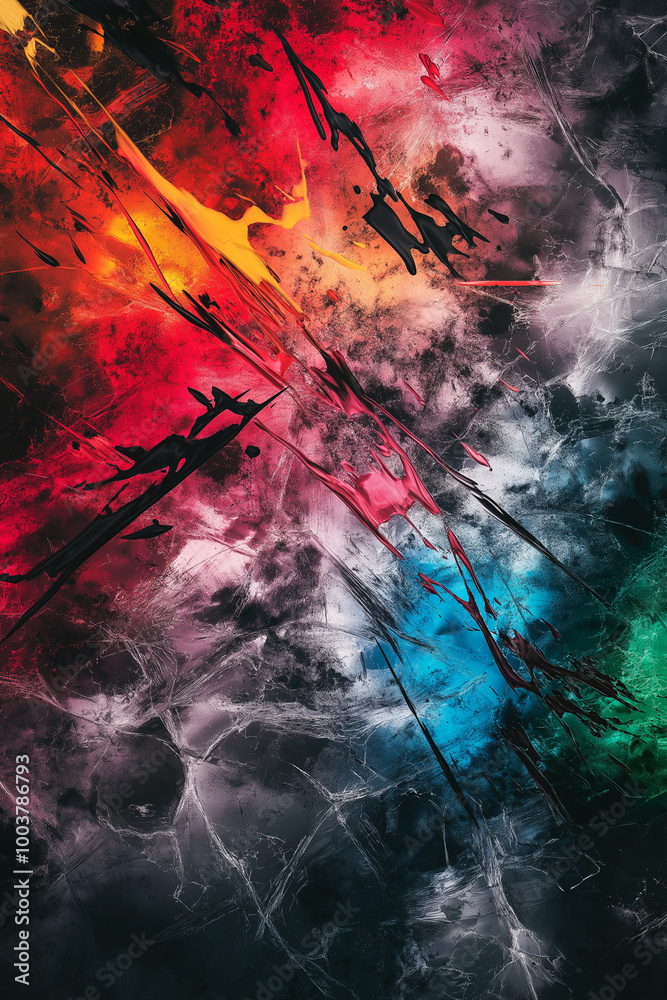 Fototapeta premium Vibrant Abstract Digital Art Series with Bold Neon Colors, Dynamic Paint Strokes, and High Contrast Textures – Ideal for Maximalist Designs, Posters, and Backgrounds