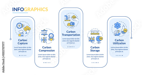 Carbon capture and utilization rectangle infographic vector. Pollution reduction. Data visualization with 5 steps. Editable rectangular options chart. Lato-Bold, Regular fonts used