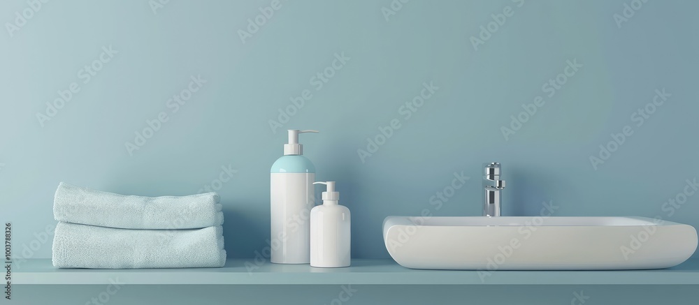 Fototapeta premium Hygiene toiletries Introducing a soap dispenser product. Copy space image. Place for adding text and design