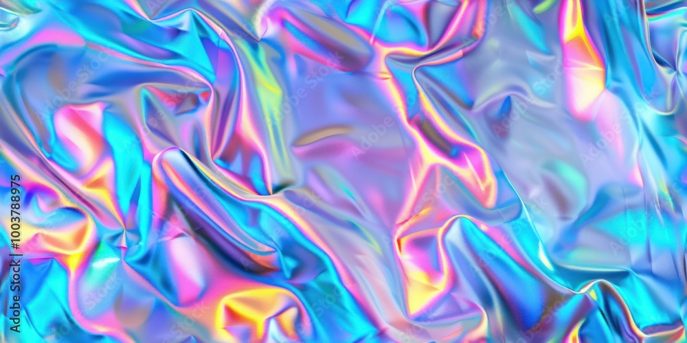 Fototapeta premium abstract holographic foil iridescent texture top view crumpled sheet