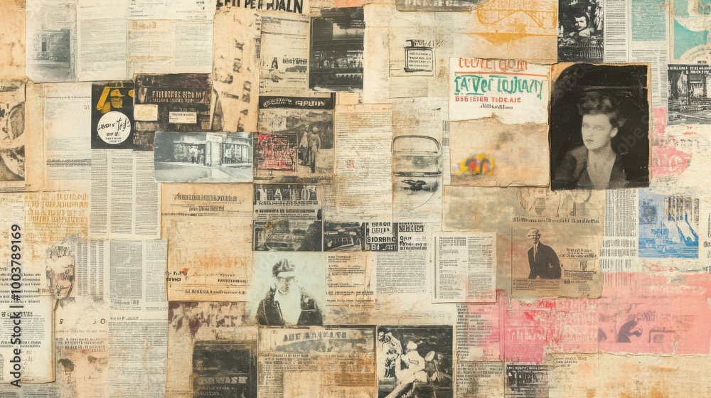 Fototapeta premium vintage newspaper clippings, with yellowed paper and faded print